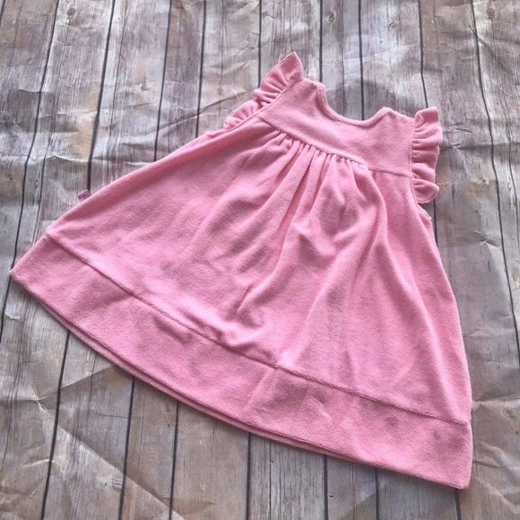 Floatimini Pink Terry Swim Coverup Dress 6-12 mo Ruffle/flutter sleeves. Pocket - Picture 2 of 3